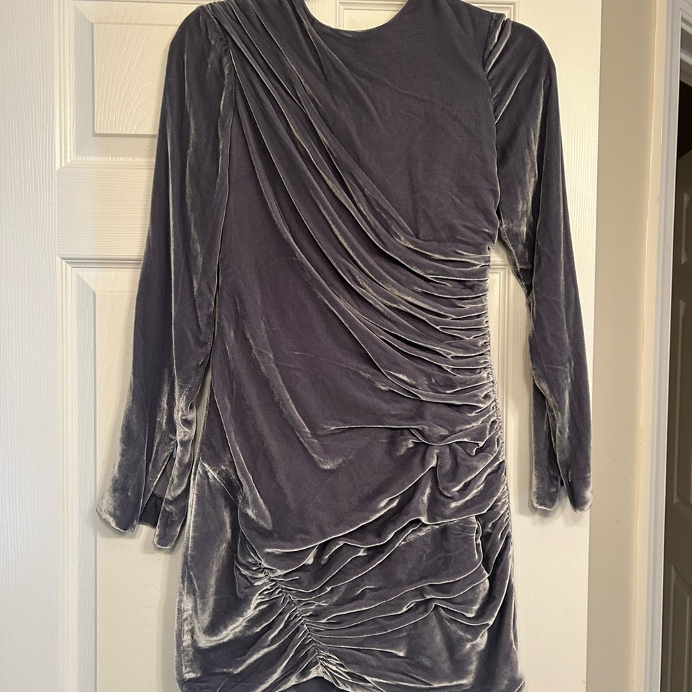 Cinq à Sept Gray Velvet Ruched Dress